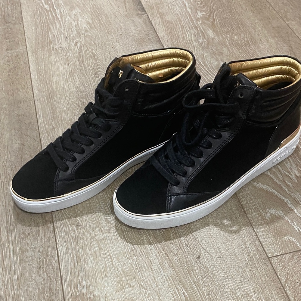 Michael Kors Black and Gold High-Top Sneakers